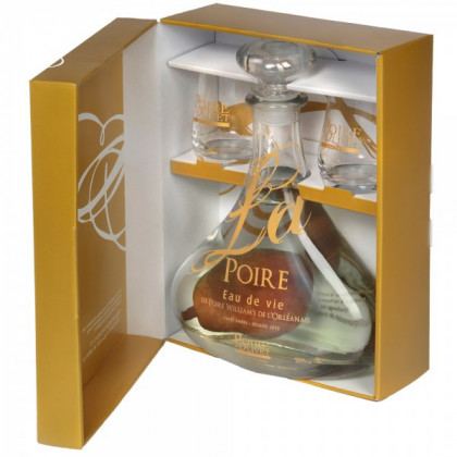 Eau de vie de poire d'Olivet Carafe fruit prisonnier coffret 2 verres